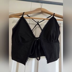 Black Lace Trim Crop Top